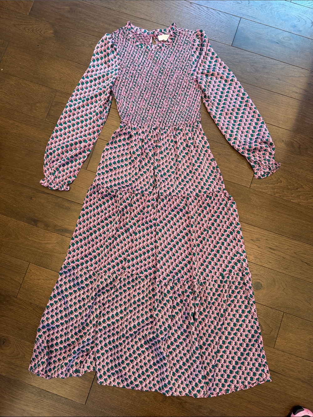 MelloDay Pink and Green Patterned Long Sleeve Dress Size Small - C11-647